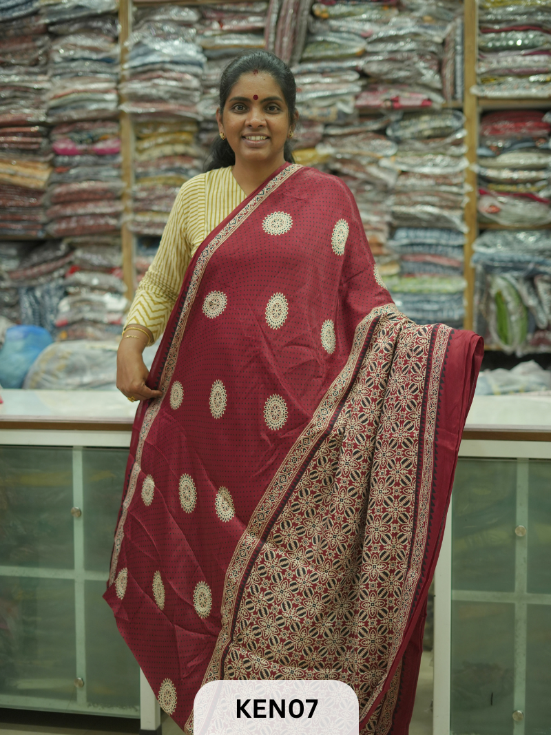 PURE MODAL AJRAKH PIGMENTED SCREENPRINT SAREE