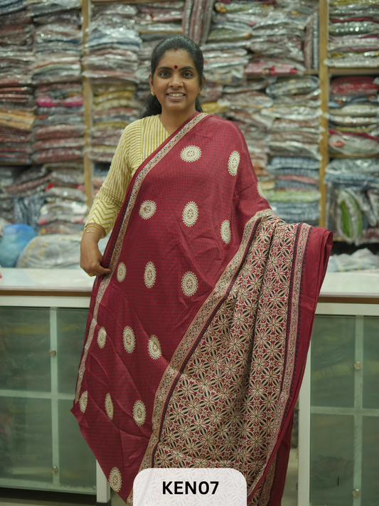 PURE MODAL AJRAKH PIGMENTED SCREENPRINT SAREE