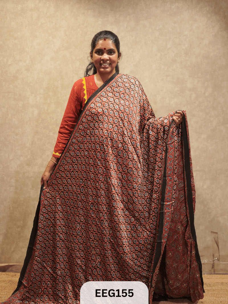 AJRAKH MODAL SAREE WITH MIRROR