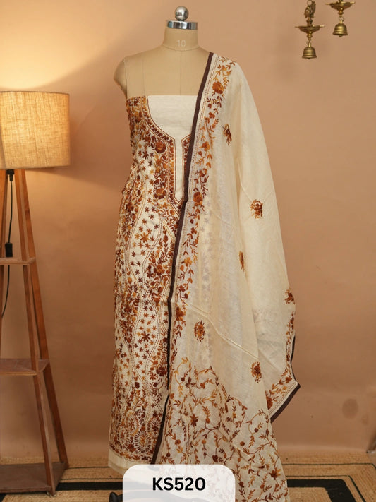 Dupion Chanderi Silk  With Hand Kantha Stitch