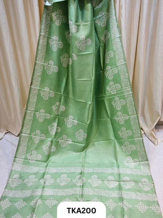 Bishnupuri Katan Silk Block Print Saree