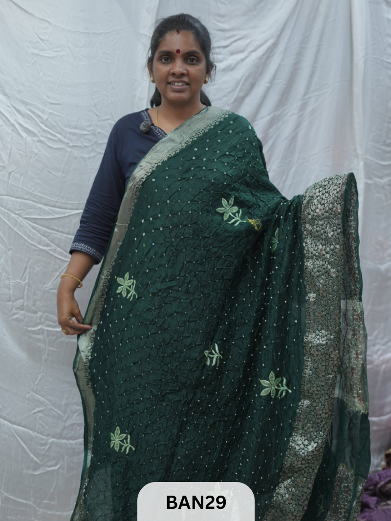 PURE RAW SILK WITH MEENAKARI BUTTA BANDHINI SAREE