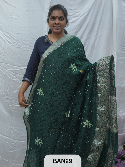 PURE RAW SILK WITH MEENAKARI BUTTA BANDHINI SAREE