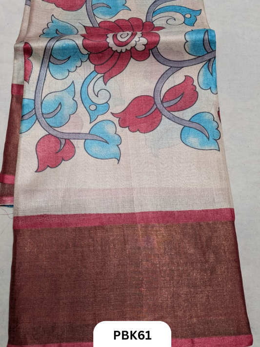 Premium Pure Tussar Silk Handblock Print Saree – Kolkata Special