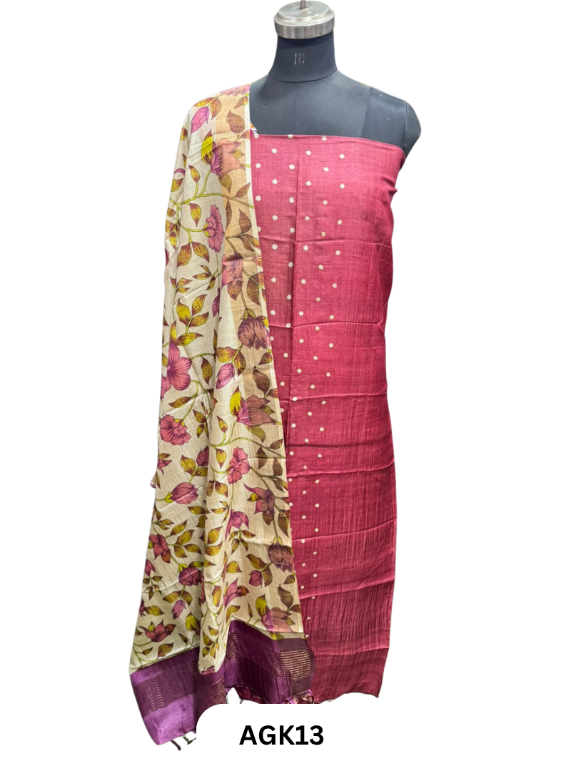 Silk Mark Certified Tussar Salwar Set with Hand Block Print