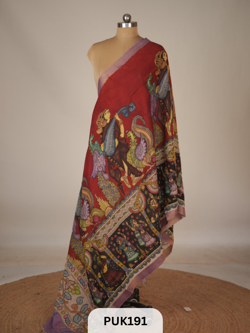 PURE PENKALAMKARI DUPPATTA - CHENNURI SILK