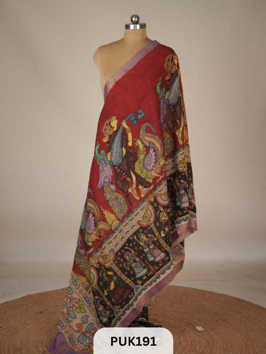 PURE PENKALAMKARI DUPPATTA - CHENNURI SILK