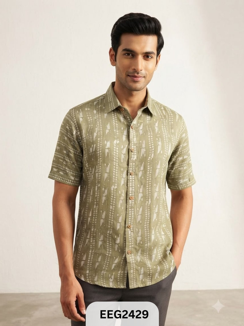 MODAL HANDBLOCK PRINT SHIRT WITH WOODEN BUTTON