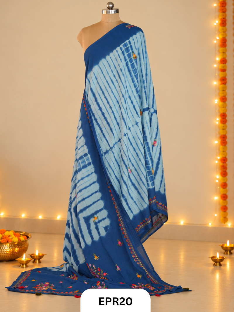 Mul Cotton Tie & Die With Bullion Stitch Saree