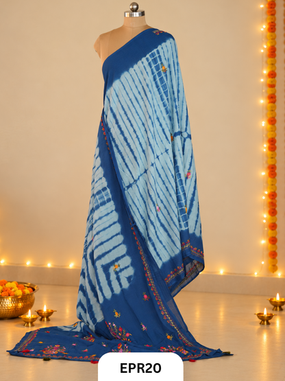 Mul Cotton Tie & Die With Bullion Stitch Saree