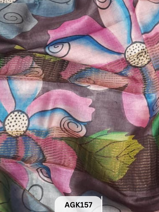 Premium Zari Border Tussar Hand-Painted Saree – Silk Mark Certified