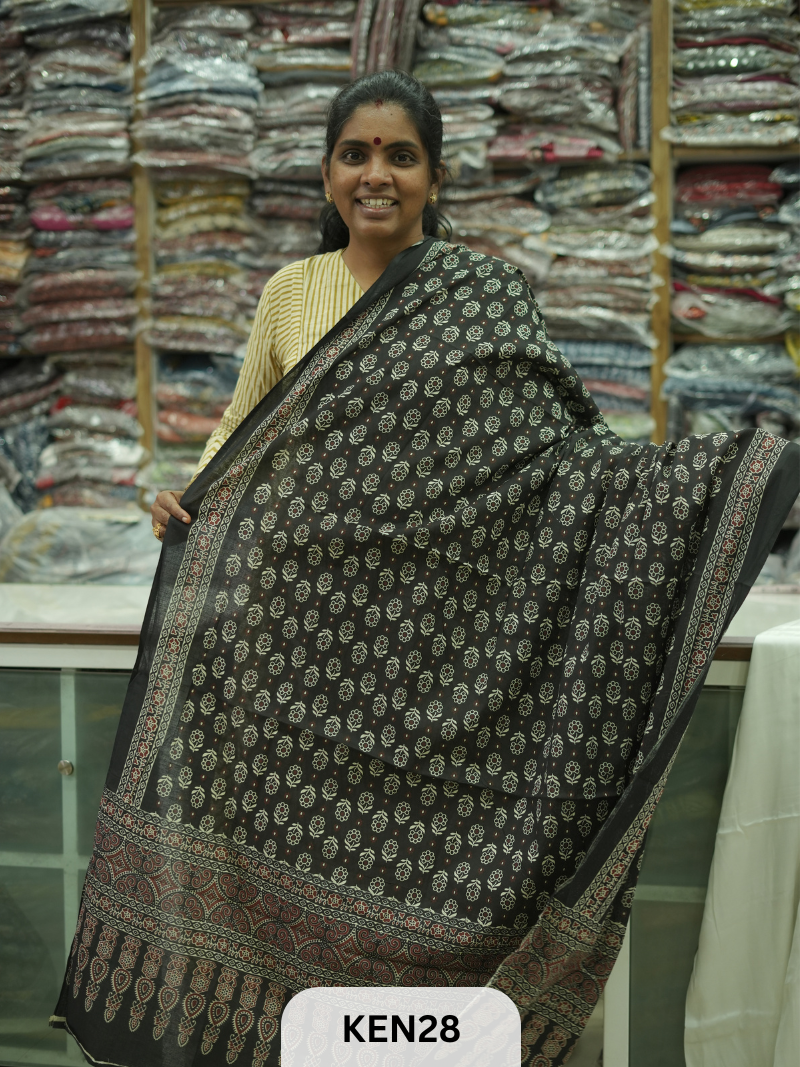 COTTON AJRAKH DUPPATTA SCREENPRINT-length 2.4mtr width 44''