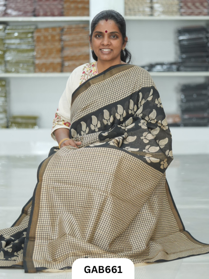 Hand Block Printed Maheshwari Silk Saree