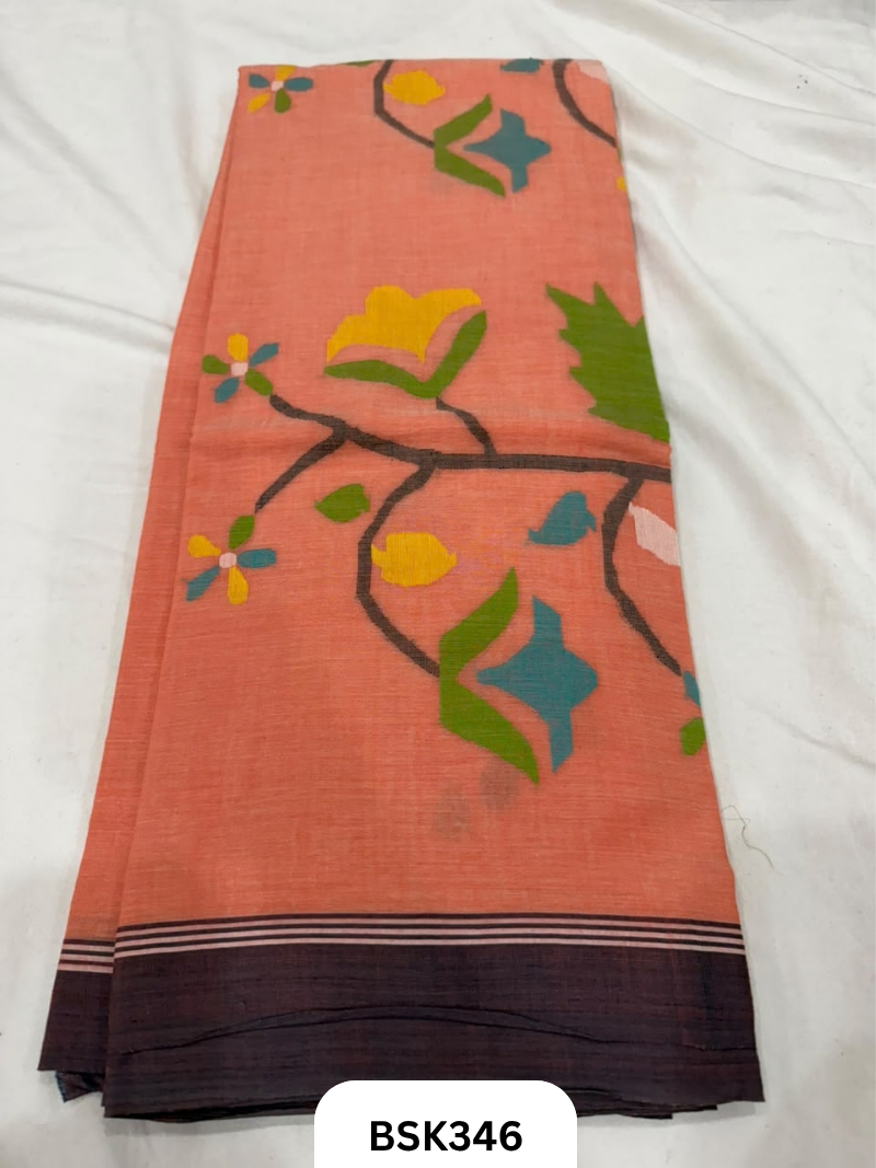 Handloom Pure Mul Cotton With Jamdhani Weave Saree