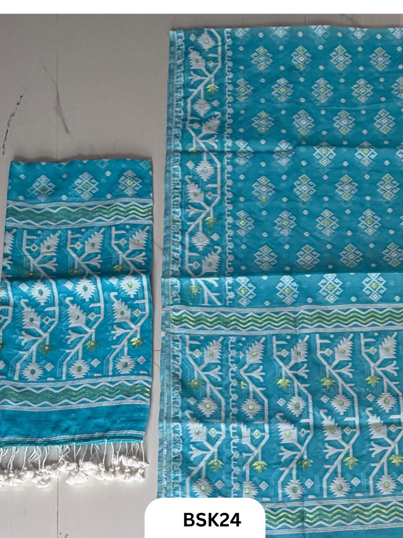 Cotton Jamdani Zari Weave  Top Material - 2.5  Duppata - 2.5  Machine Weave Hand Cutting