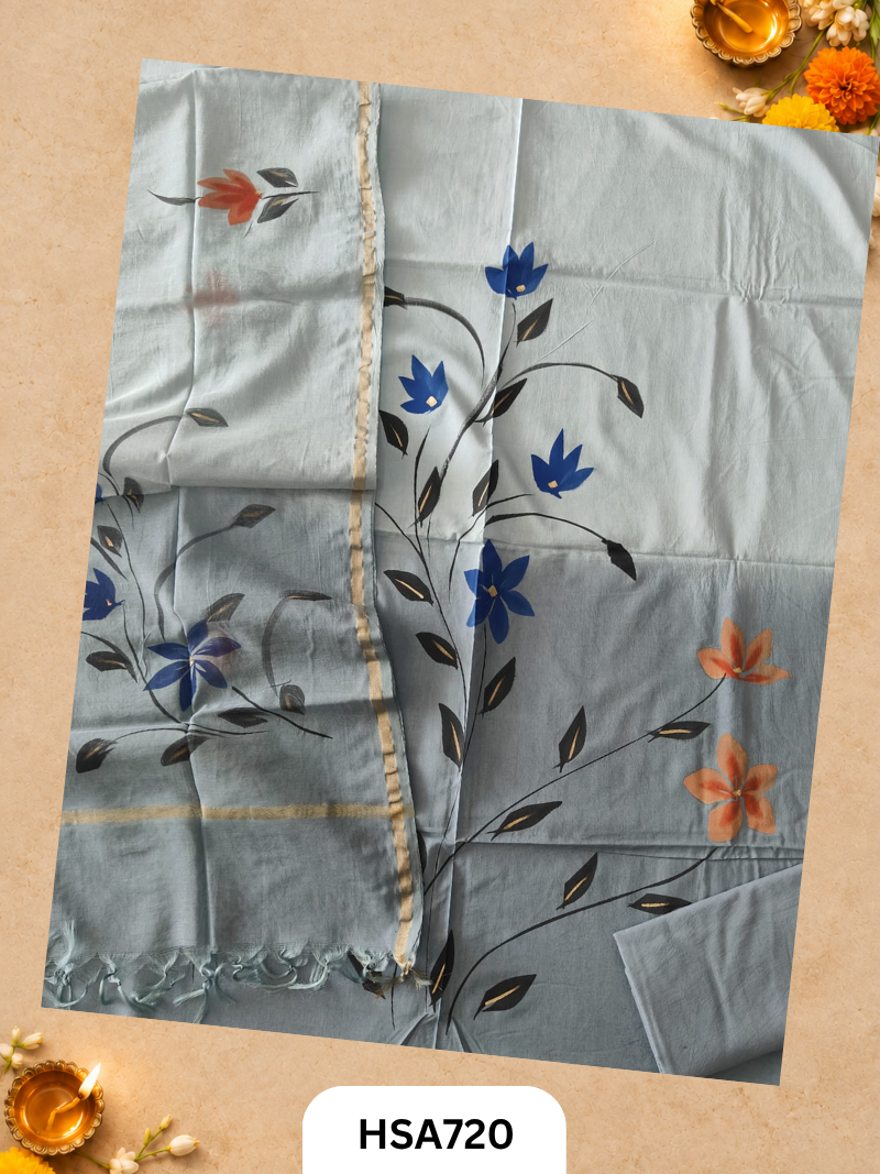 HandBlock Printed Chanderi Silk Dupatta With Cotton Suits -Top 2.5M Duptta 2.5M