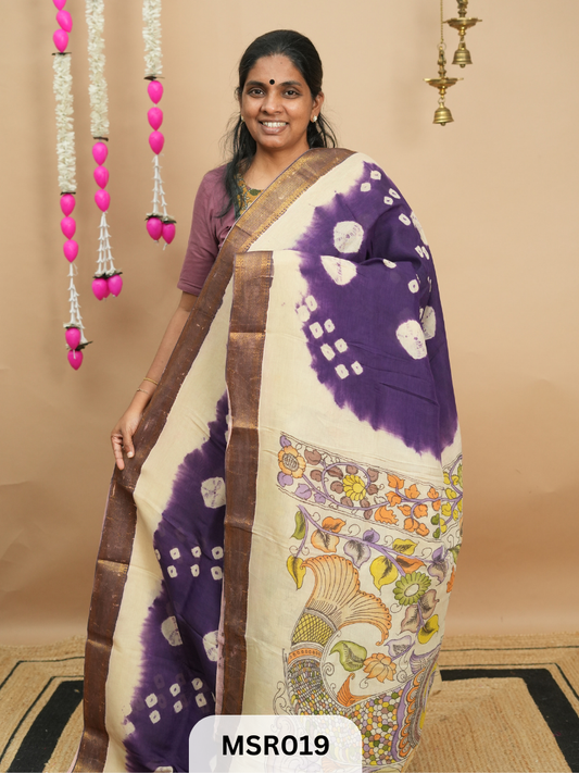 BANGLORE SILK MANGALAGIRI BORDER KALAMKARI TIE AND DIE