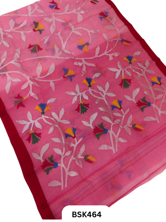 Handloom Pure Muslin Jamdhani Needle Work Weave Saree