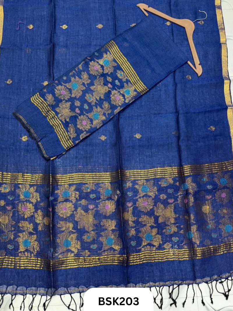 Premium Pure Handloom Linen Silk Salwar Floral Design  Top 2.7 mtr  | Duppata 2.5 mtr