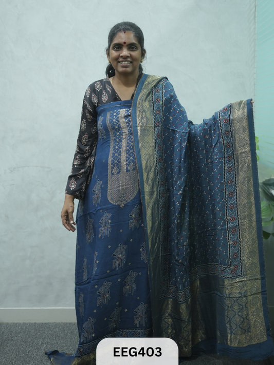 AJRAKH DOLA SILK 2 PCS-UNSTITCHED ( TOP 3.5MTR AND DUPPATA 2.25MTR ) - IMMEDIEATE DISPATCH