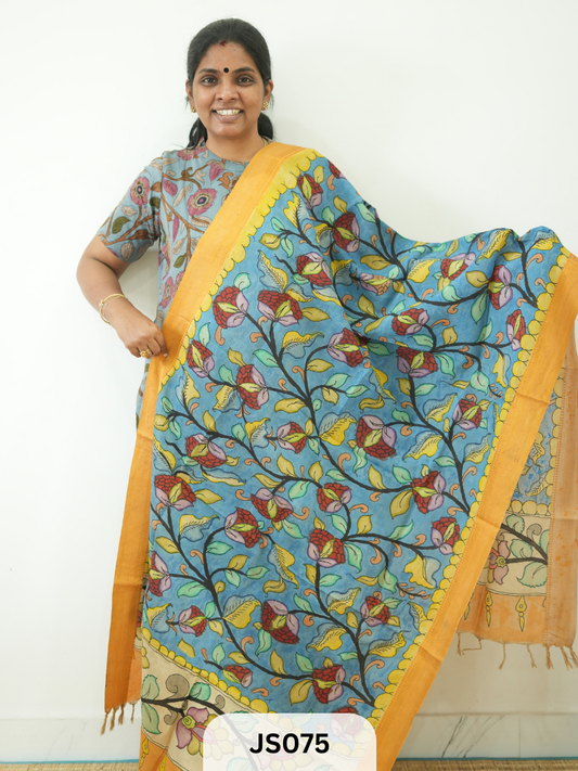 Pen Kalamkari Chennuri Silk Dupatta