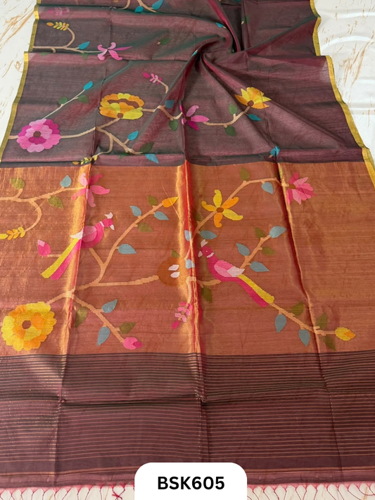 Handloom Pure Muslin Jamdhani With Hand Needle Work Saree