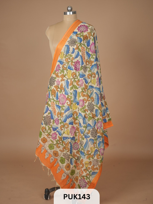 PURE PENKALAMKARI DUPPATTA - CHENNURI SILK