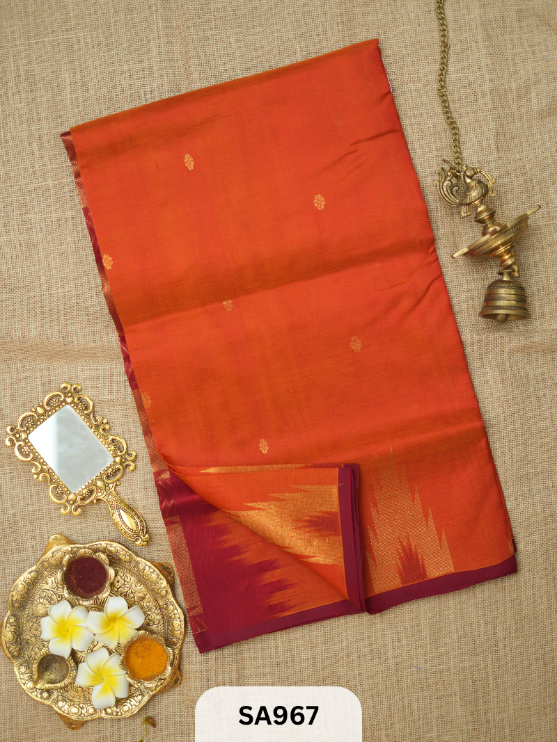 PURE HANDLOOM SILK COTTON SAREE | TEMPLE BORDER