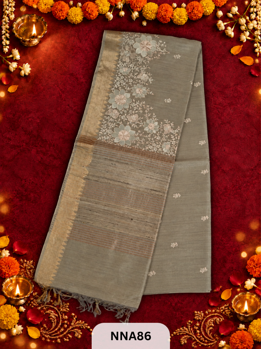 Pure Tussar Silk With Pitta Work - Metallic Theards