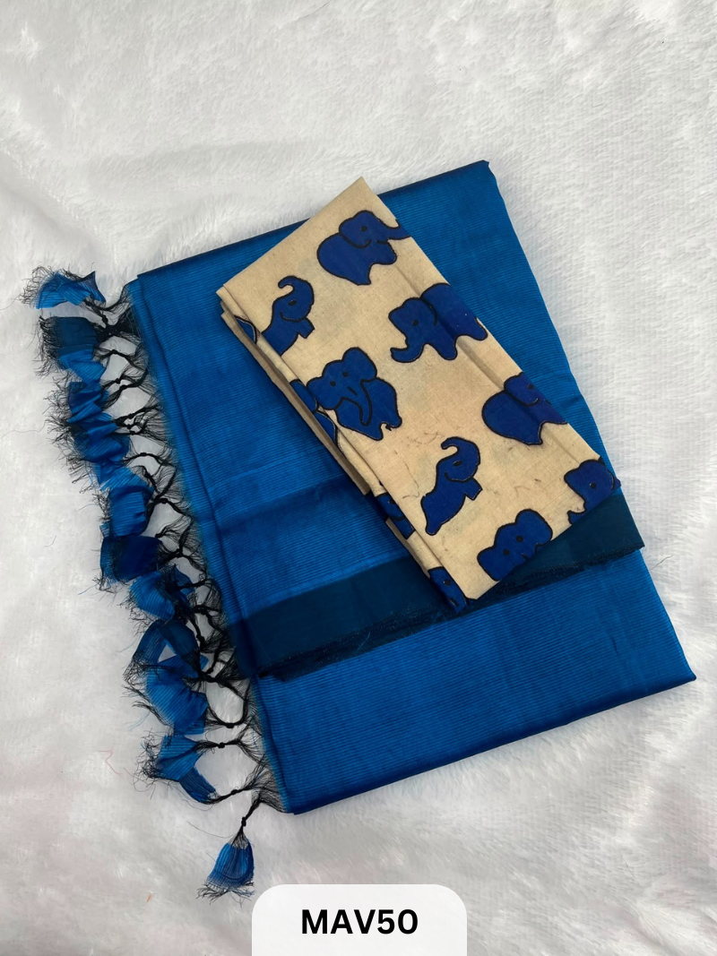 MANGALAGIRI PATTU SAREE WITH KALAMKARI BLOUSE (1 METER)