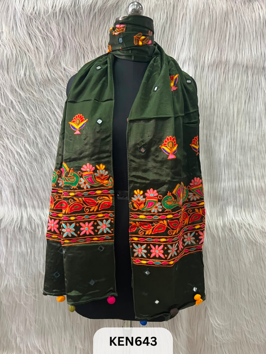 MUSHRU HAND AARI WORK WITH MIRROR WORK STOLE