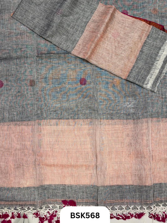Handloom Pure Linen Pulka With Tissue Pallu Salwar Suit