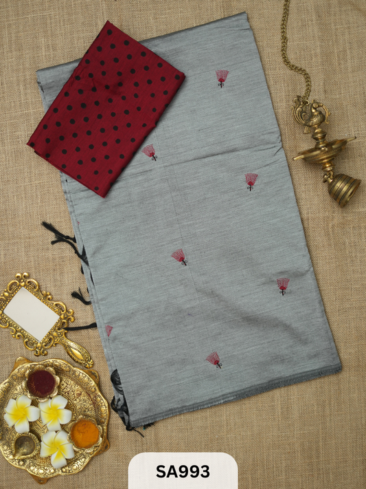 SILK COTTON EMBROIDERY HANDBLOCK SAREE