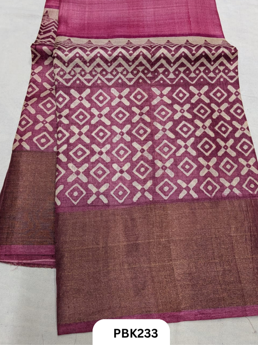 Premium Pure Tussar Silk Handblock Print Saree – Kolkata Special