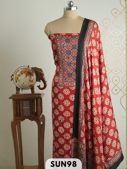 Modal Ajrakh Handblock mirror work 2 Pcs Suits