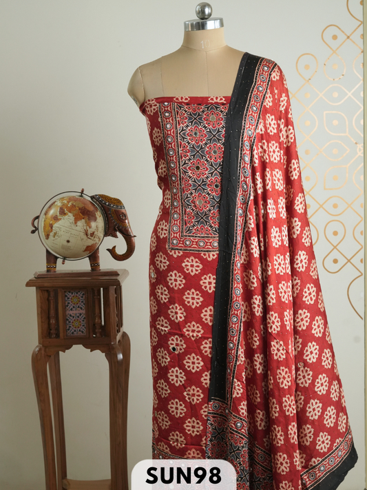 Modal Ajrakh Handblock mirror work 2 Pcs Suits
