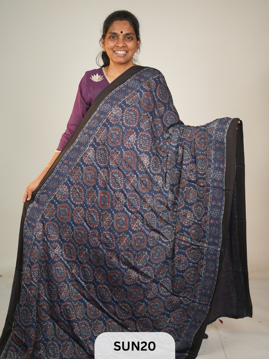 MODAL SILK WITH AJRAKH HANDBLOCK PRINT SAREE