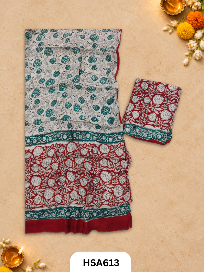 Vanaspati Ajrakh Handblock Printed Suits in Modal Silk Fabric Suits Top 2.5 mtr Dupatta 2.5 mtr