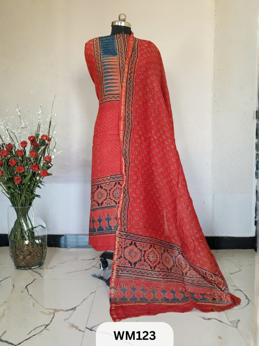 CHANDERI HAND BLOCK PRINT 2 PIECE SUITS EACH 2.5 MTR TOP AND DUPTTA