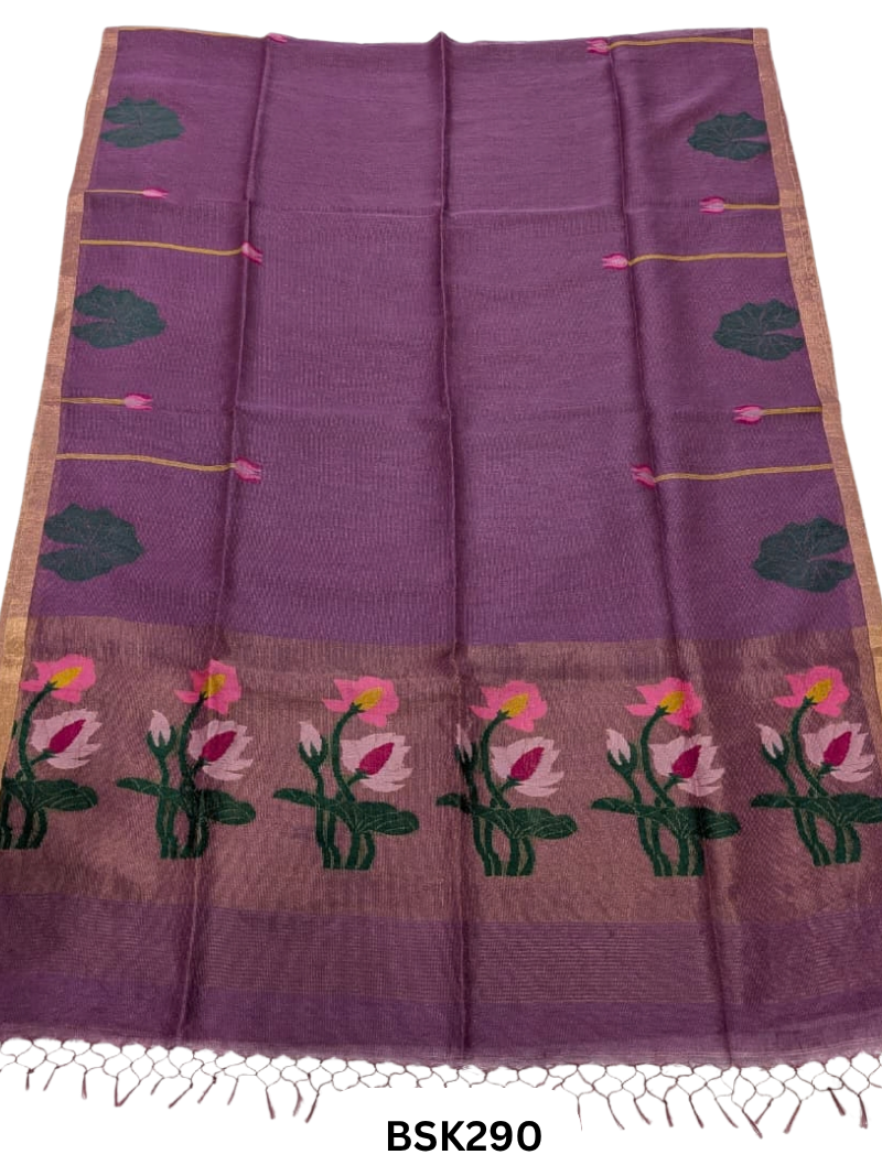 Handloom Pure Linen Silk Jamdhani Weave Saree