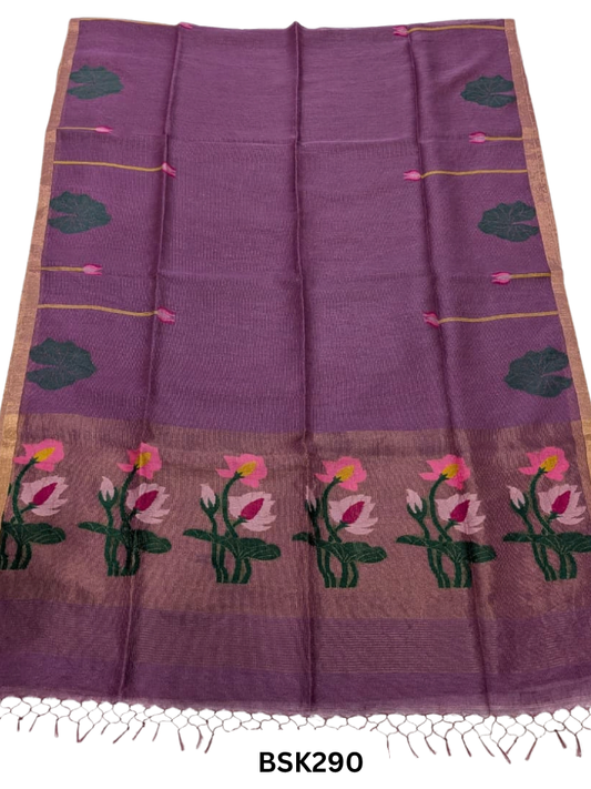 Handloom Pure Linen Silk Jamdhani Weave Saree