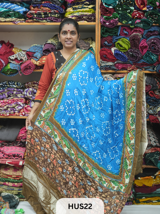 BANDHANI WITH KALAMKARI DIGITAL PRINT BORDER LAGDI PATTA