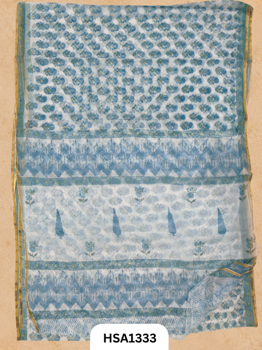 Chiffon Zari Border Saree - Hand Brush Painted