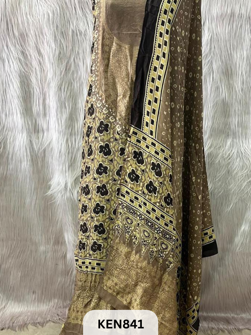 DOLA SILK NATURAL DYE HANDBLOCK PRINT 2PC -UNSTICHED SUIT(3.30MTRTOP 2.20MTR DUPPATA
