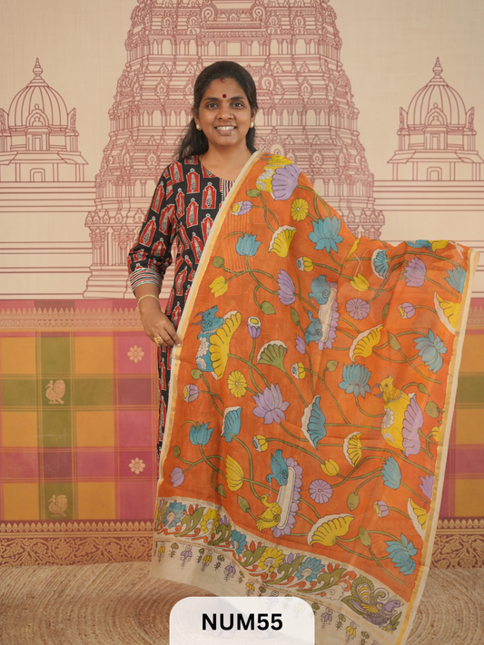 PURE CHANDERI WITH PENKALAMKARI DUPPATA