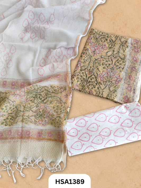Hand block printed kota doriya suit top &duppta 2.5 meter