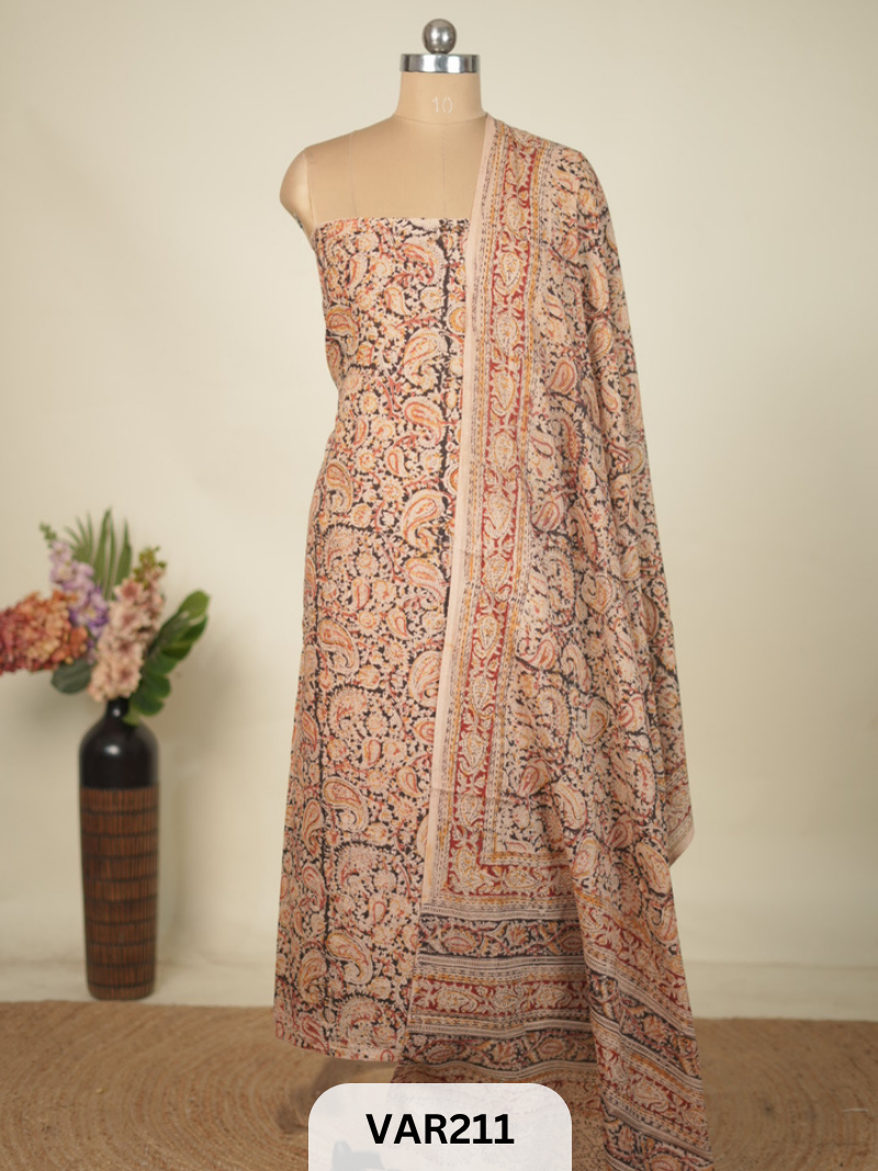 PURE HANDBLOCK KALAMKARI COTTON-2 PCS-TOP & DUPPATA