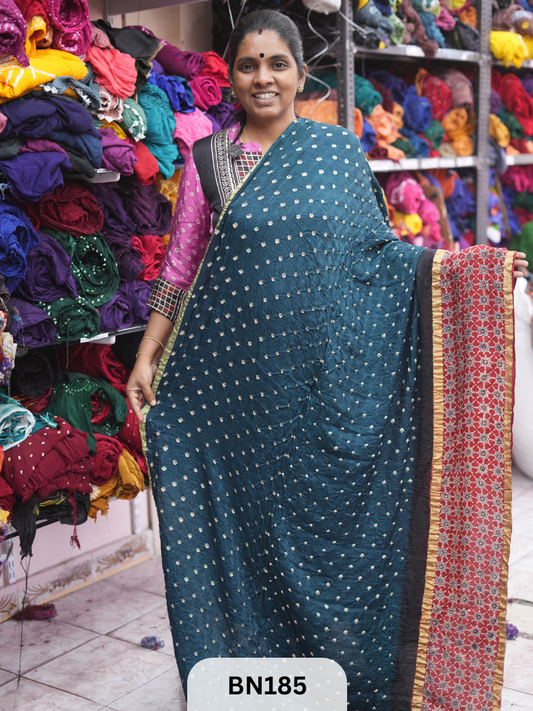 AJRAKH BANDHEJ WITH SKIRT BORDER SAREES | MODAL GAJI FABRIC