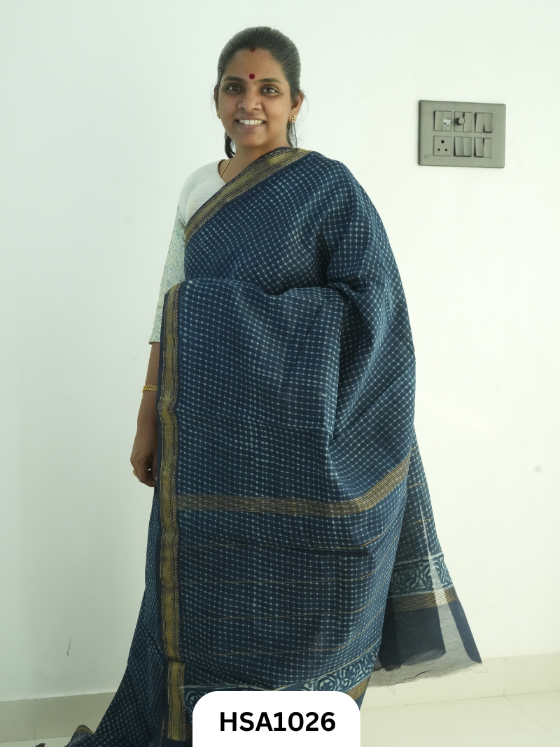 Pure Maheswari Silk Cotton - Handblock Print Saree With Blouse