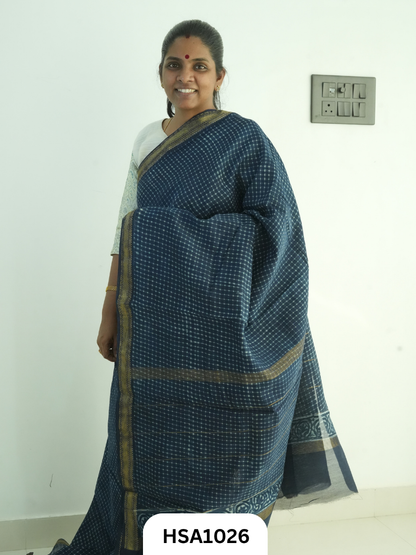 Pure Maheswari Silk Cotton - Handblock Print Saree With Blouse